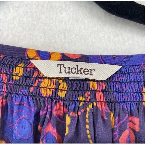 Tucker Women's Half Sleeve Silk Button Up Shirt Dress Purple Paisley Floral - Picture 3 of 10